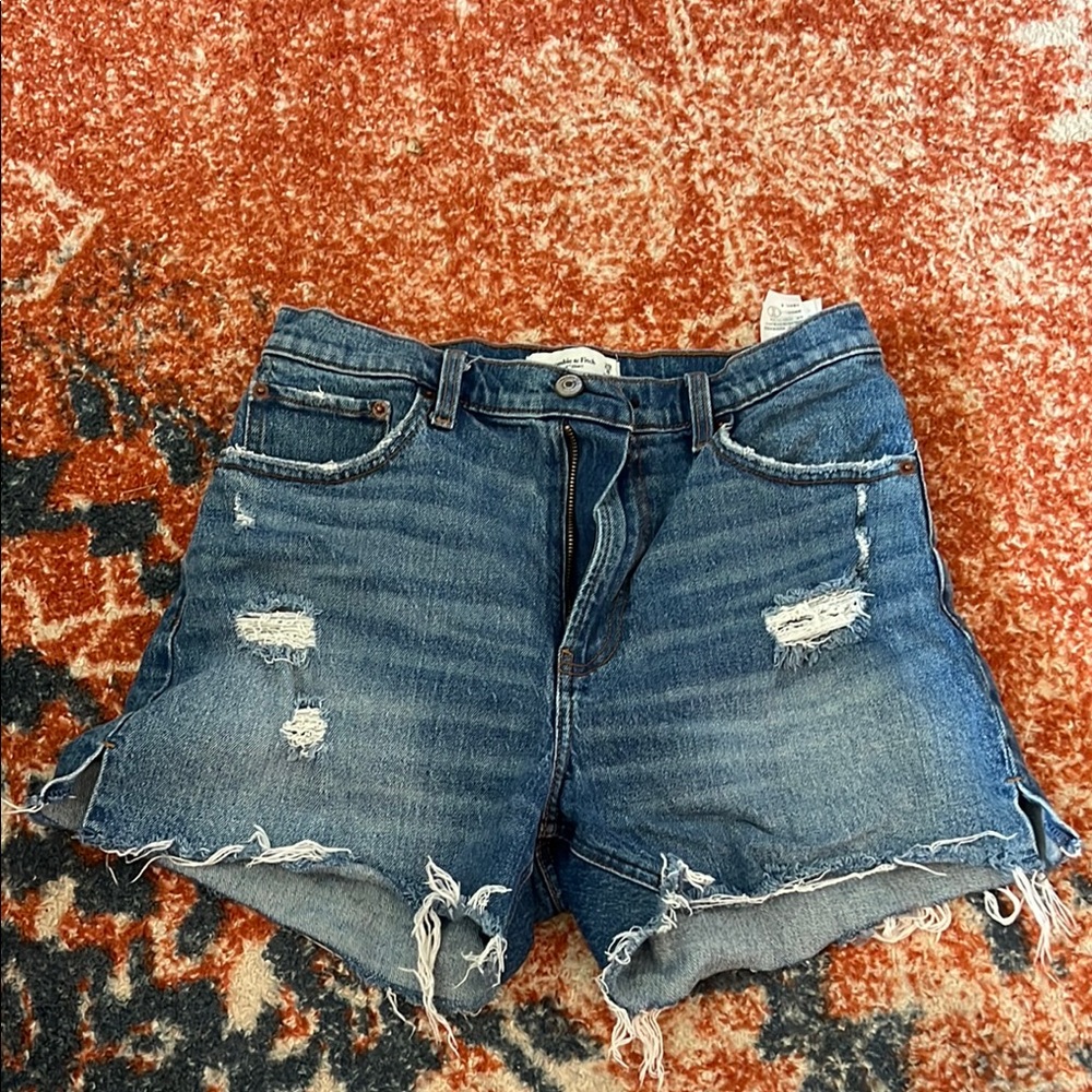 Abercrombie & Fitch Blue Distressed Jean Shorts- Curve Love High Rise 4in Short